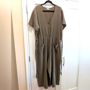 Khaki Button-Down Jumpsuit